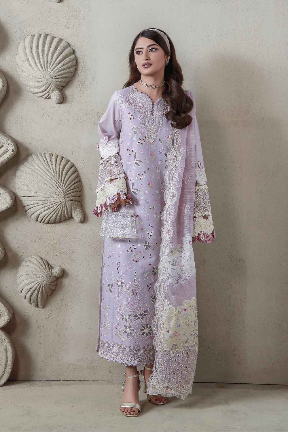 Aabyaan | Saagar Luxury Festive Lawn 26 | RANIA (AL-01)-Brand:Aabyaan-Type:Ladies Clothes-Soft Lilac-Lawn-House of Maryam- Buy in UK, USA