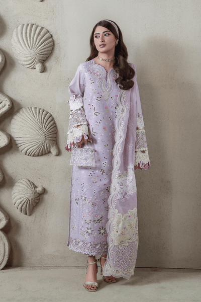 Aabyaan | Saagar Luxury Festive Lawn 26 | RANIA (AL-01)-Brand:Aabyaan-Type:Ladies Clothes-Soft Lilac-Lawn-House of Maryam- Buy in UK, USA