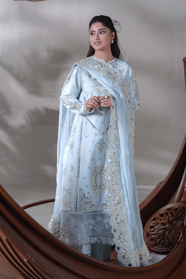 Aabyaan | Saagar Luxury Festive Lawn 26 | SAHIL (AL-03)-Brand:Aabyaan-Type:Ladies Clothes-Pale Sky Blue-Lawn-House of Maryam- Buy in UK, USA