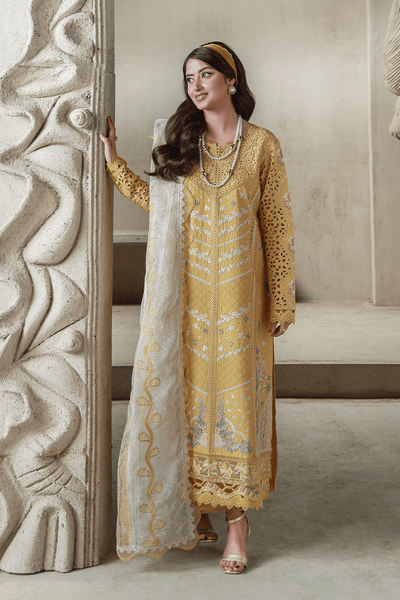 Aabyaan | Saagar Luxury Festive Lawn 26 | ZIMAL (AL-02)-Brand:Aabyaan-Type:Ladies Clothes-Mustard-Lawn-House of Maryam- Buy in UK, USA