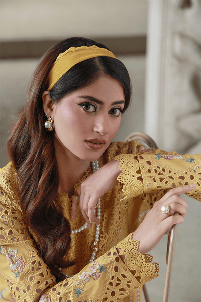 Aabyaan | Saagar Luxury Festive Lawn 26 | ZIMAL (AL-02)-Brand:Aabyaan-Type:Ladies Clothes-Mustard-Lawn-House of Maryam- Buy in UK, USA