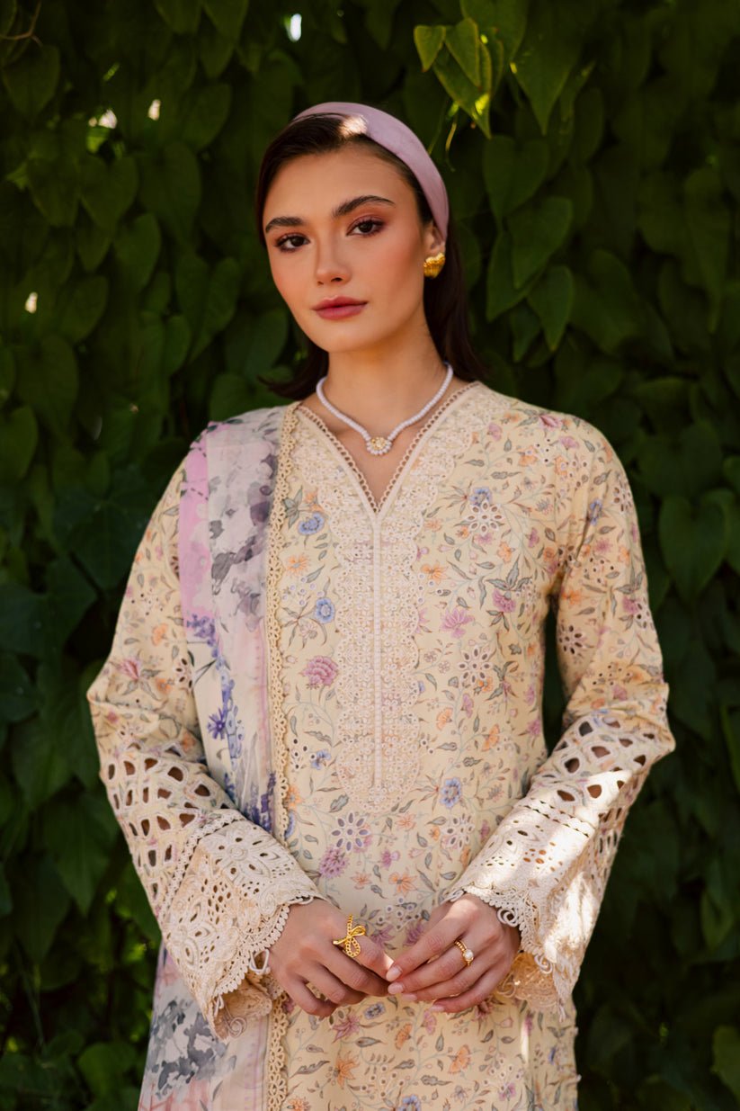 Aabyaan | Shezlin Chikankari Eid Edit 26 | MEHERZAAD (AV-04)-Brand:Aabyaan-Type:Ladies Clothes-Light yellow-Chikankari-House of Maryam- Buy in UK, USA