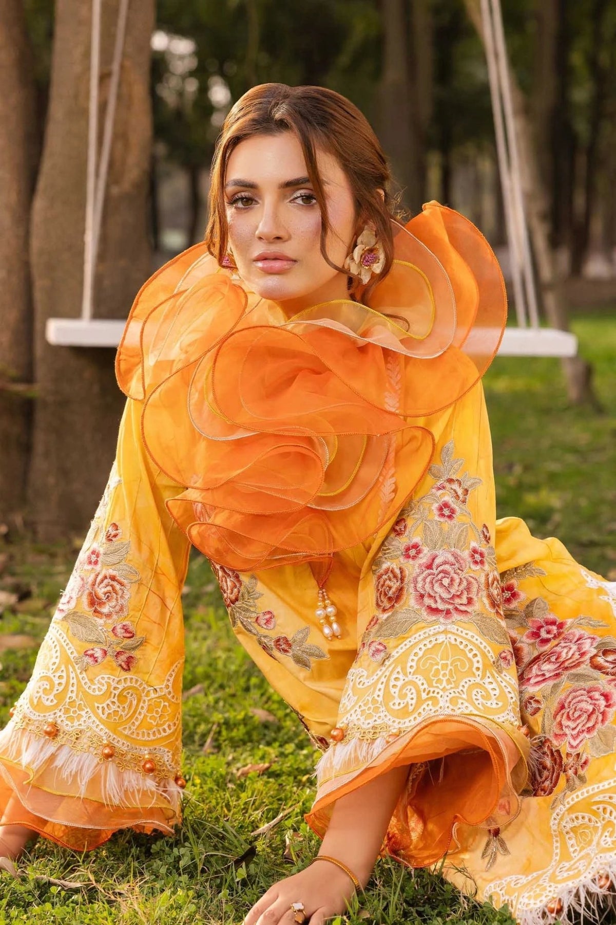 Adans Libas | Chantelle 26 | CHANTELLE 1753-Brand:Adans Libas-Type:Ladies Clothes-Mustard Yellow-Lawn-House of Maryam- Buy in UK, USA