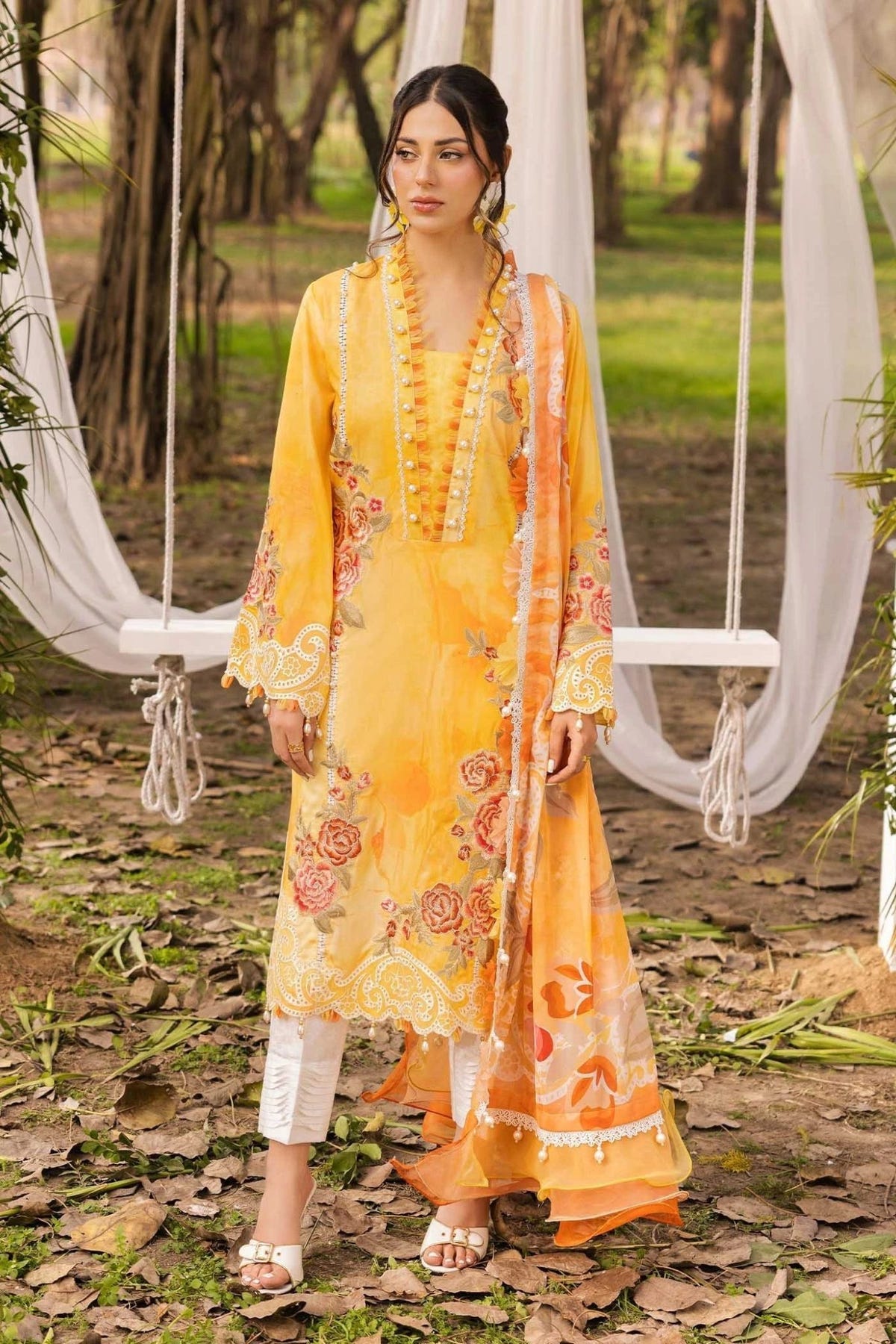 Adans Libas | Chantelle 26 | CHANTELLE 1753-Brand:Adans Libas-Type:Ladies Clothes-Mustard Yellow-Lawn-House of Maryam- Buy in UK, USA