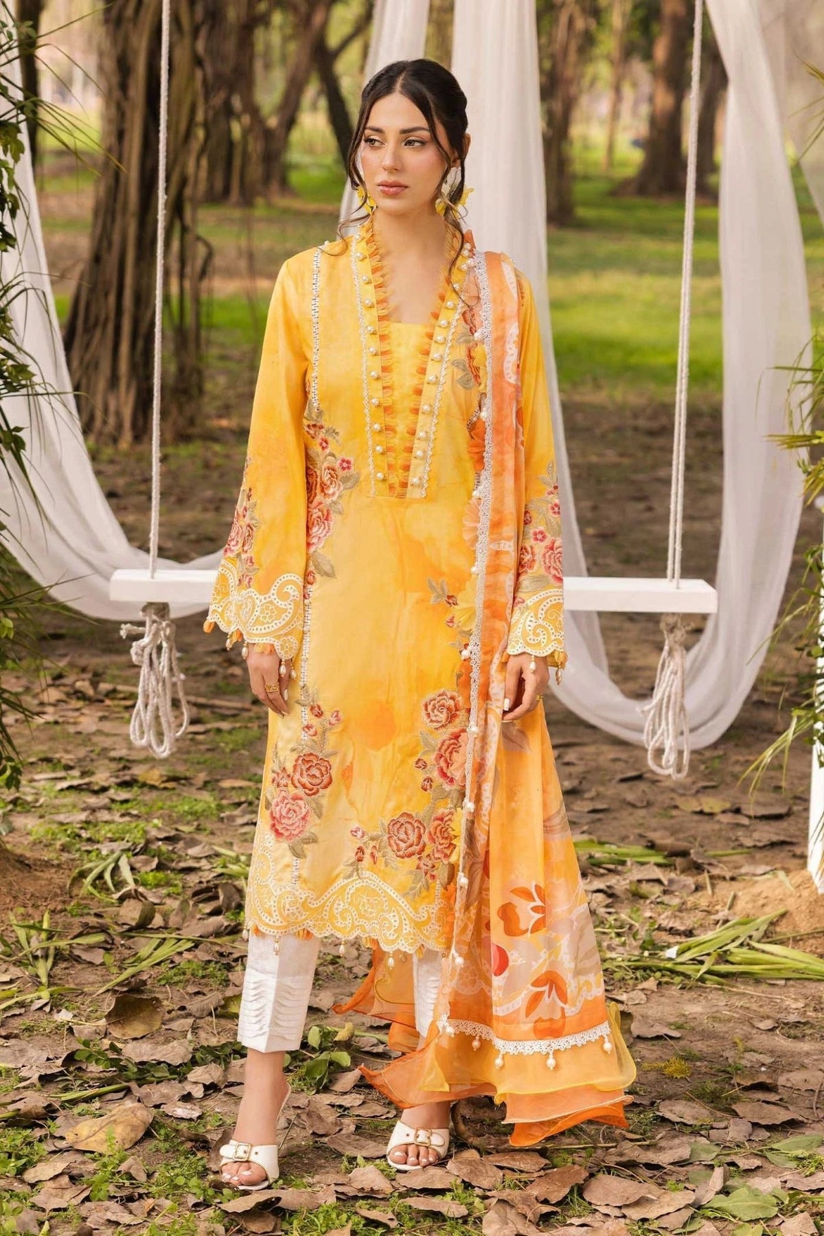 Adans Libas | Chantelle 26 | CHANTELLE 1753-Brand:Adans Libas-Type:Ladies Clothes-Mustard Yellow-Lawn-House of Maryam- Buy in UK, USA