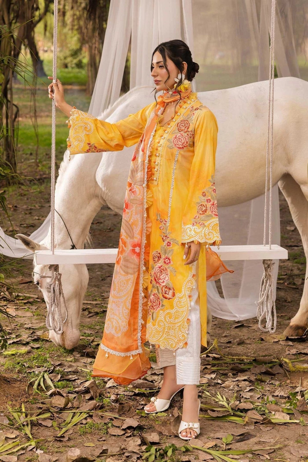 Adans Libas | Chantelle 26 | CHANTELLE 1753-Brand:Adans Libas-Type:Ladies Clothes-Mustard Yellow-Lawn-House of Maryam- Buy in UK, USA