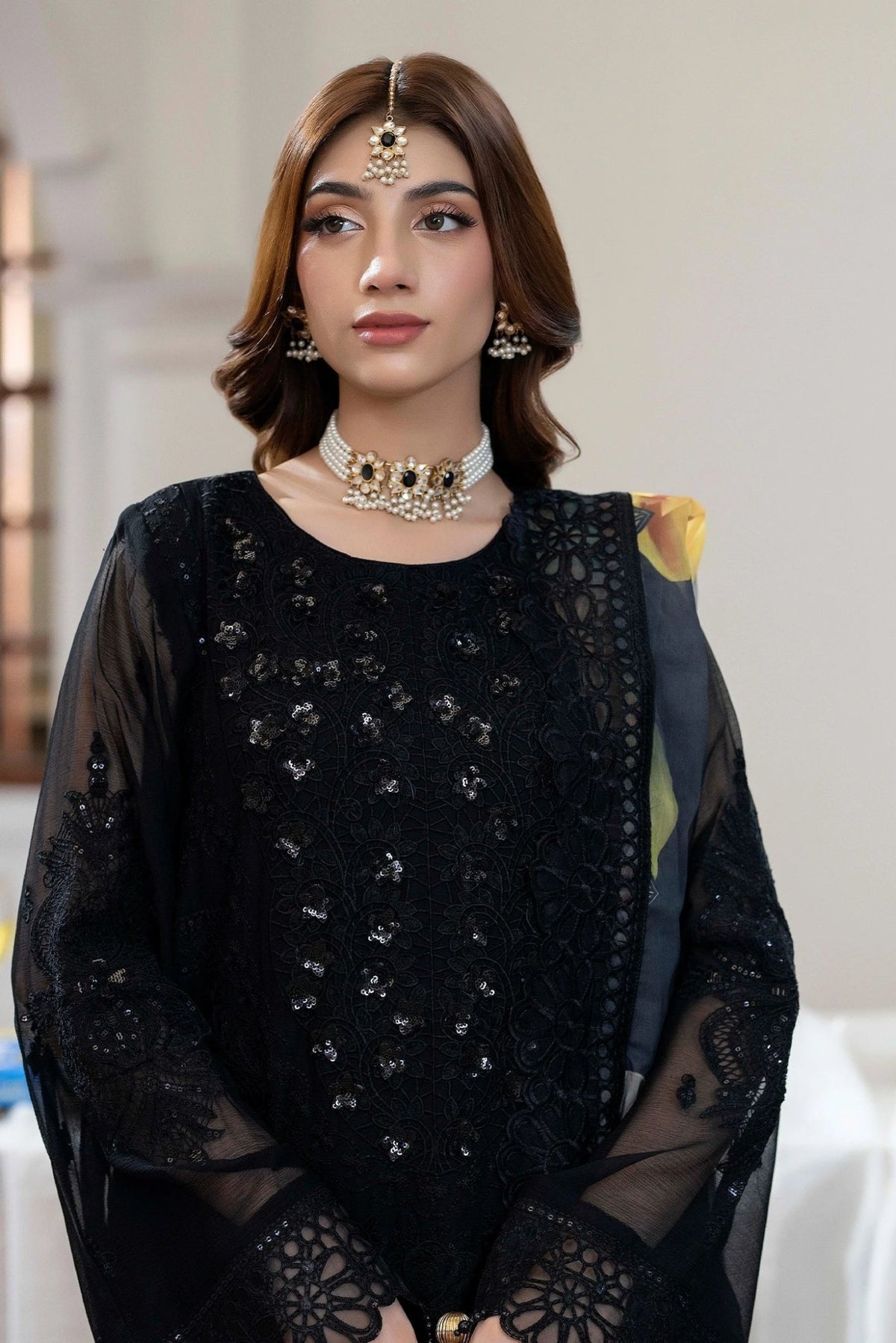 Adans Libas | Eid Festive Chiffon | EID FESTIVE 1791-Brand:Adans Libas-Type:Ladies Clothes-Black-Chiffon-House of Maryam- Buy in UK, USA