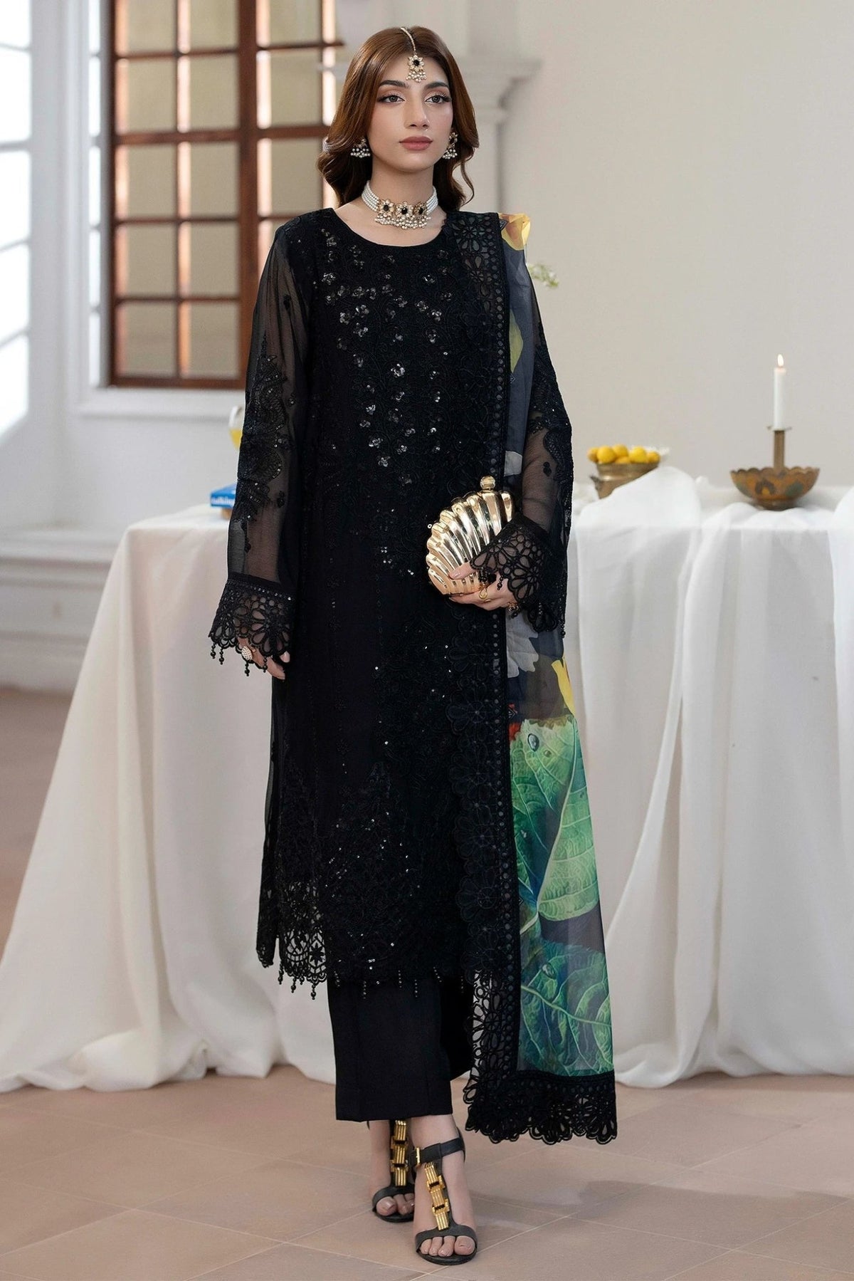 Adans Libas | Eid Festive Chiffon | EID FESTIVE 1791-Brand:Adans Libas-Type:Ladies Clothes-Black-Chiffon-House of Maryam- Buy in UK, USA