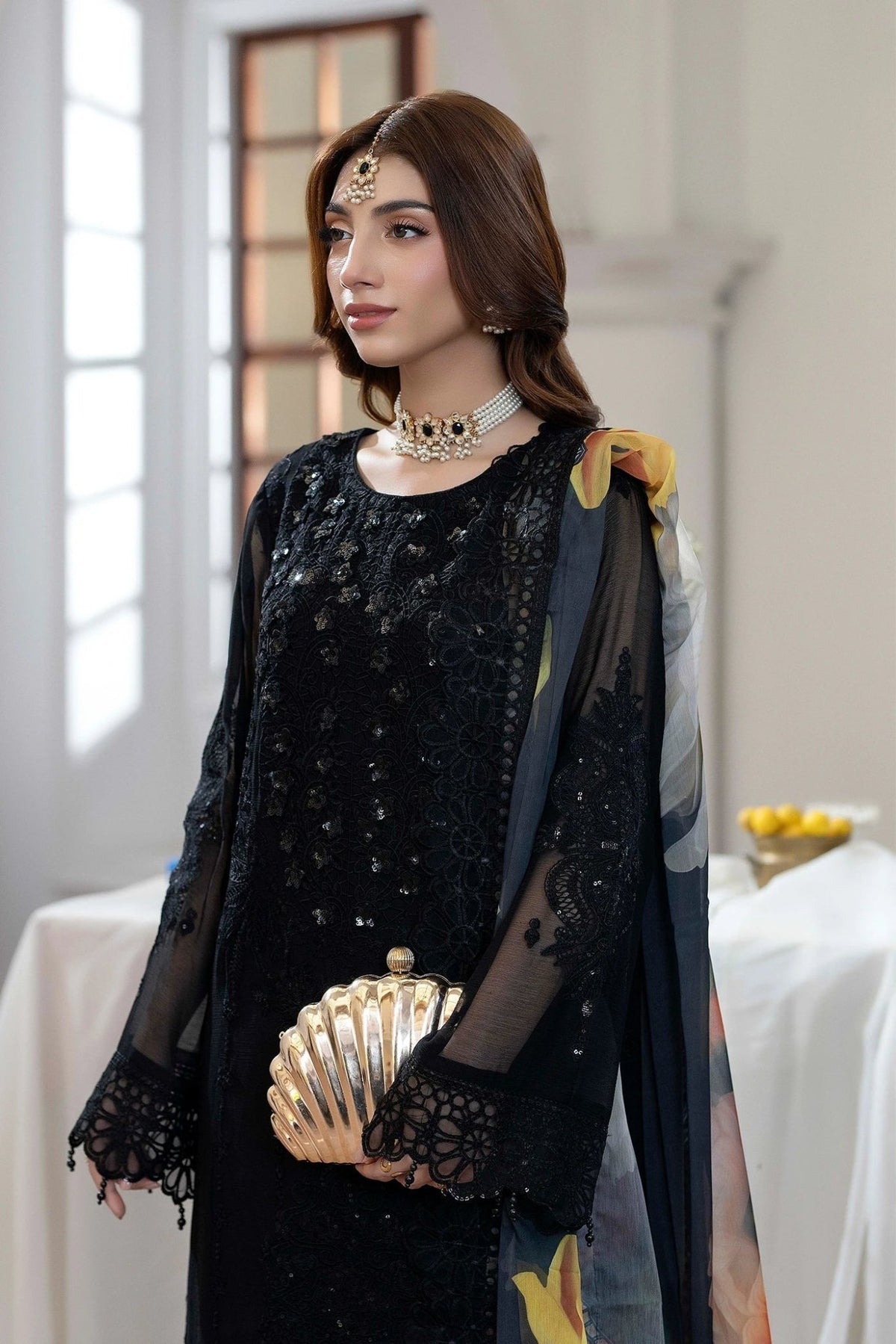Adans Libas | Eid Festive Chiffon | EID FESTIVE 1791-Brand:Adans Libas-Type:Ladies Clothes-Black-Chiffon-House of Maryam- Buy in UK, USA