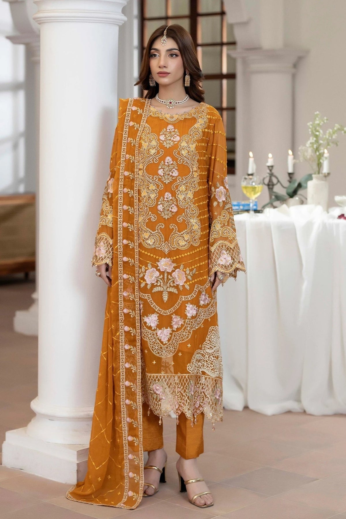 Adans Libas | Eid Festive Chiffon | EID FESTIVE 1792-Brand:Adans Libas-Type:Ladies Clothes-Dirty Orange-Chiffon-House of Maryam- Buy in UK, USA