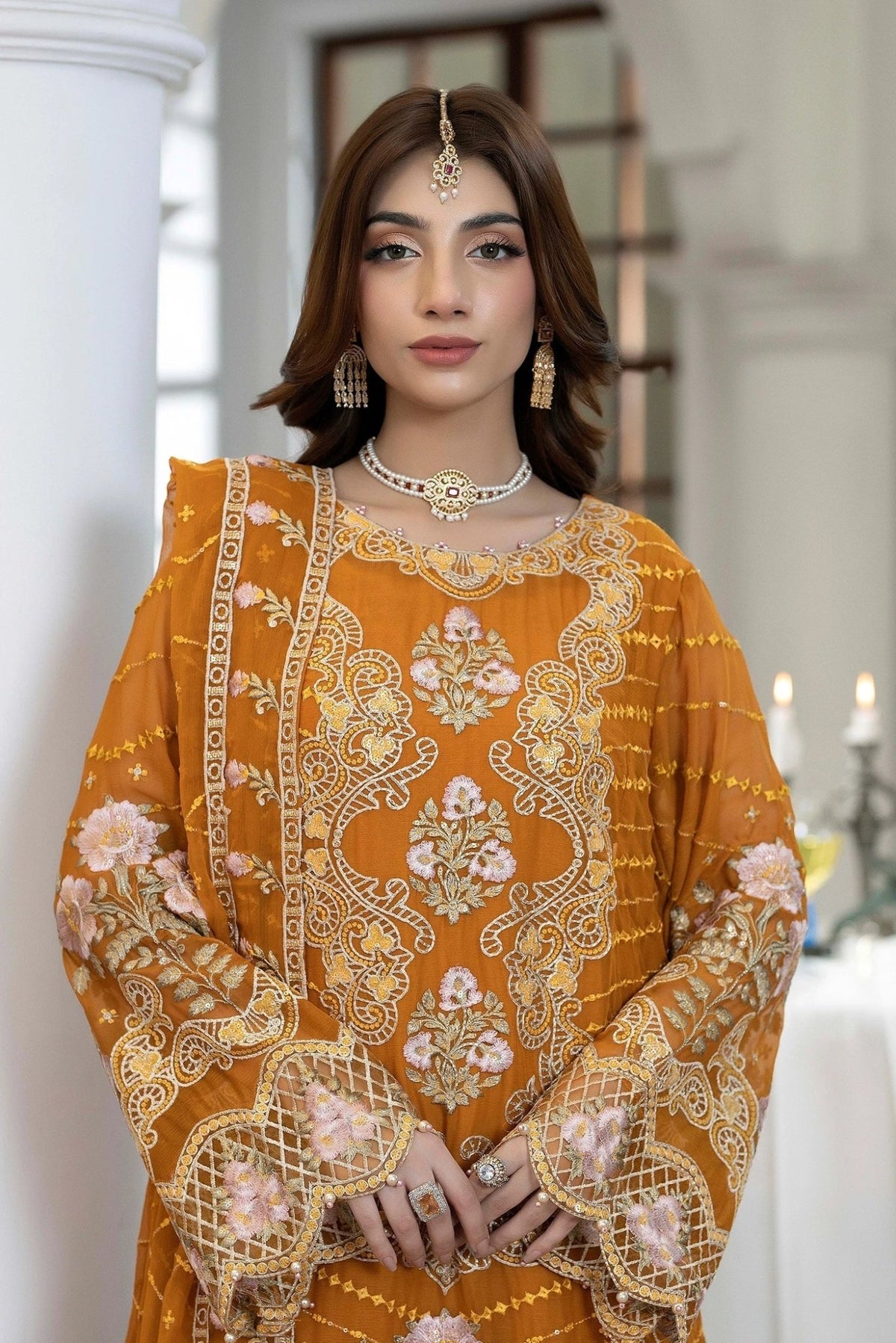 Adans Libas | Eid Festive Chiffon | EID FESTIVE 1792-Brand:Adans Libas-Type:Ladies Clothes-Dirty Orange-Chiffon-House of Maryam- Buy in UK, USA