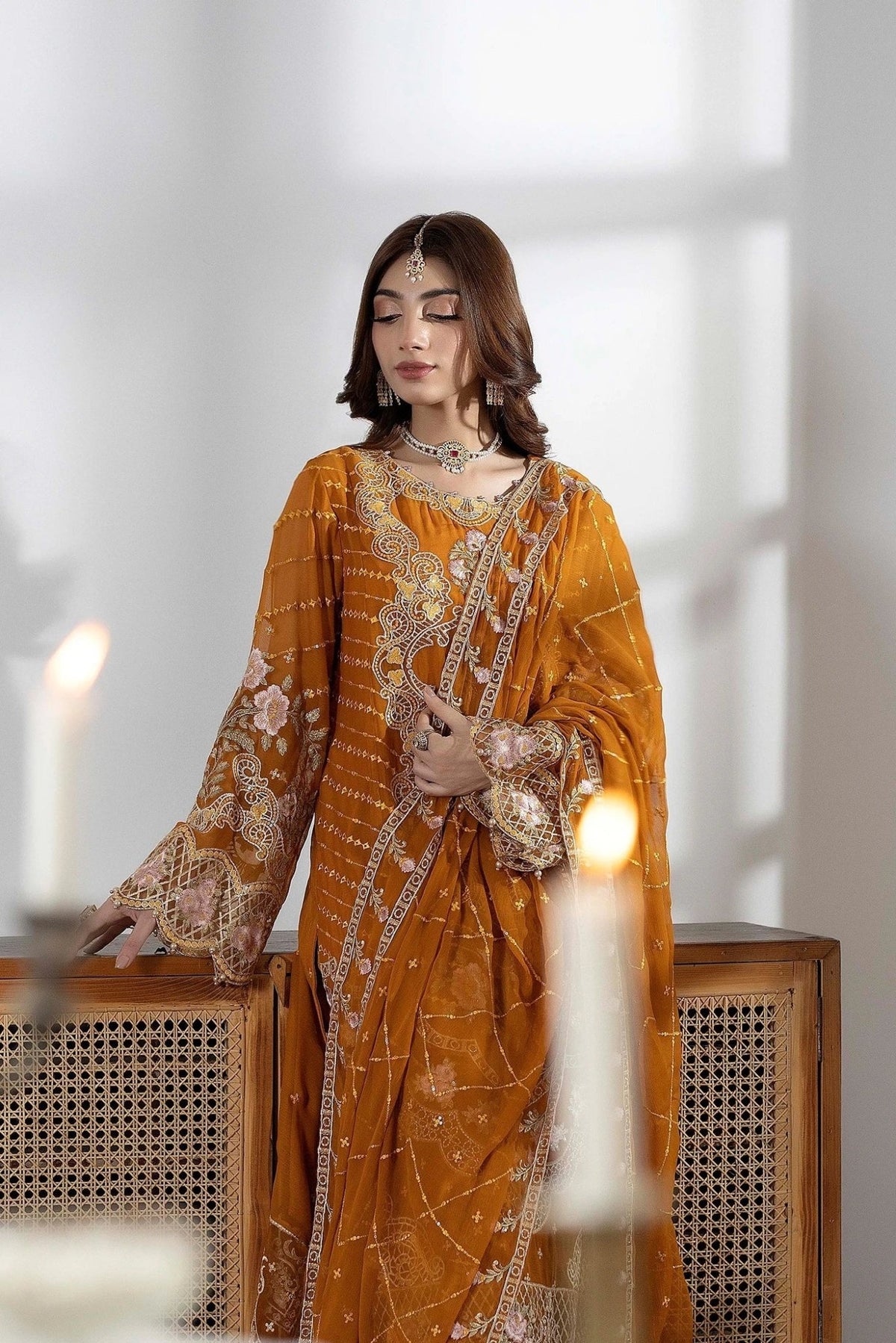 Adans Libas | Eid Festive Chiffon | EID FESTIVE 1792-Brand:Adans Libas-Type:Ladies Clothes-Dirty Orange-Chiffon-House of Maryam- Buy in UK, USA