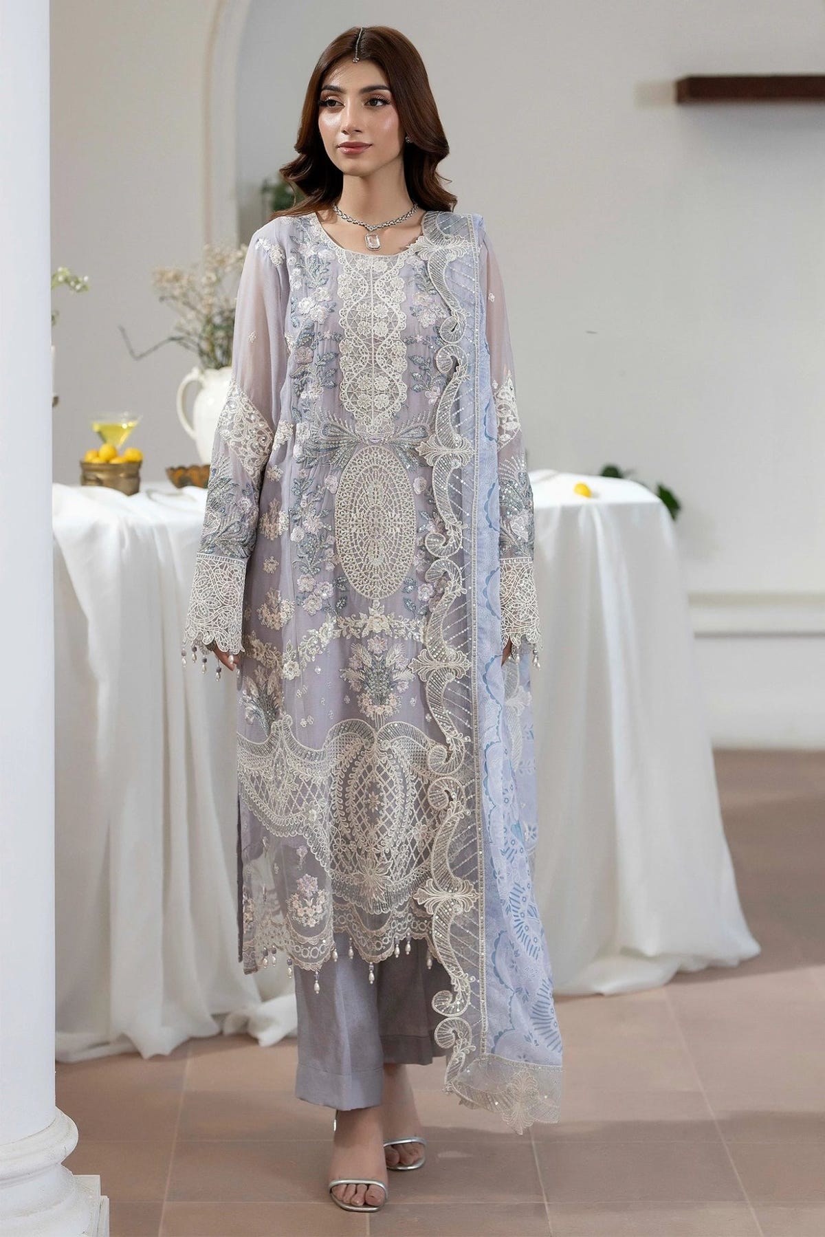 Adans Libas | Eid Festive Chiffon | EID FESTIVE 1793-Brand:Adans Libas-Type:Ladies Clothes-Soft Lilac-Chiffon-House of Maryam- Buy in UK, USA