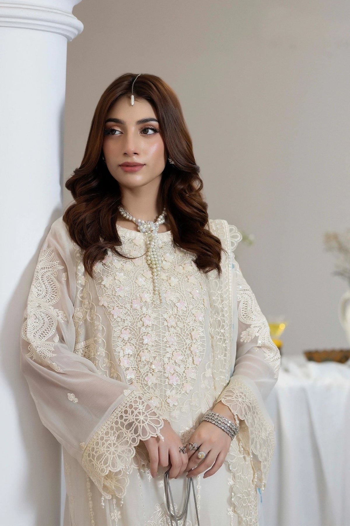 Adans Libas | Eid Festive Chiffon | EID FESTIVE 1794-Brand:Adans Libas-Type:Ladies Clothes-Ivory-Chiffon-House of Maryam- Buy in UK, USA