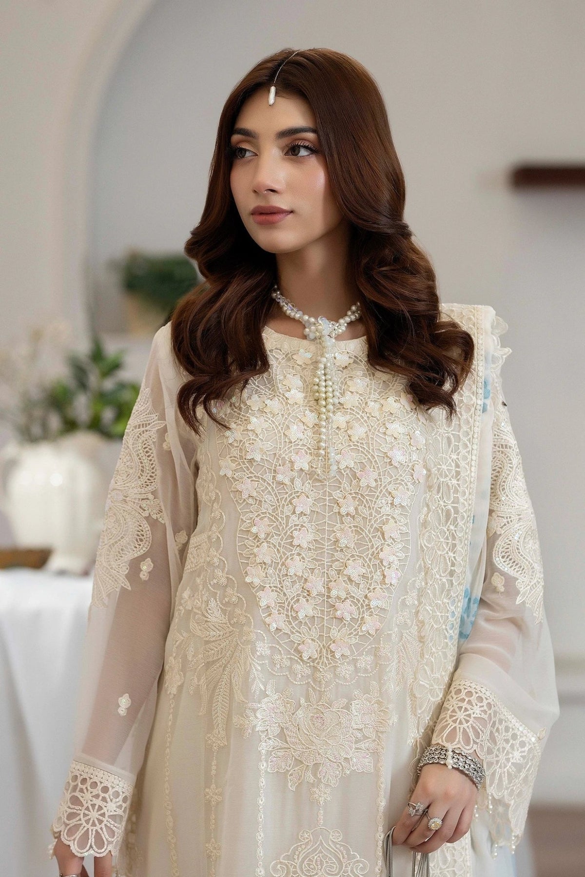 Adans Libas | Eid Festive Chiffon | EID FESTIVE 1794-Brand:Adans Libas-Type:Ladies Clothes-Ivory-Chiffon-House of Maryam- Buy in UK, USA