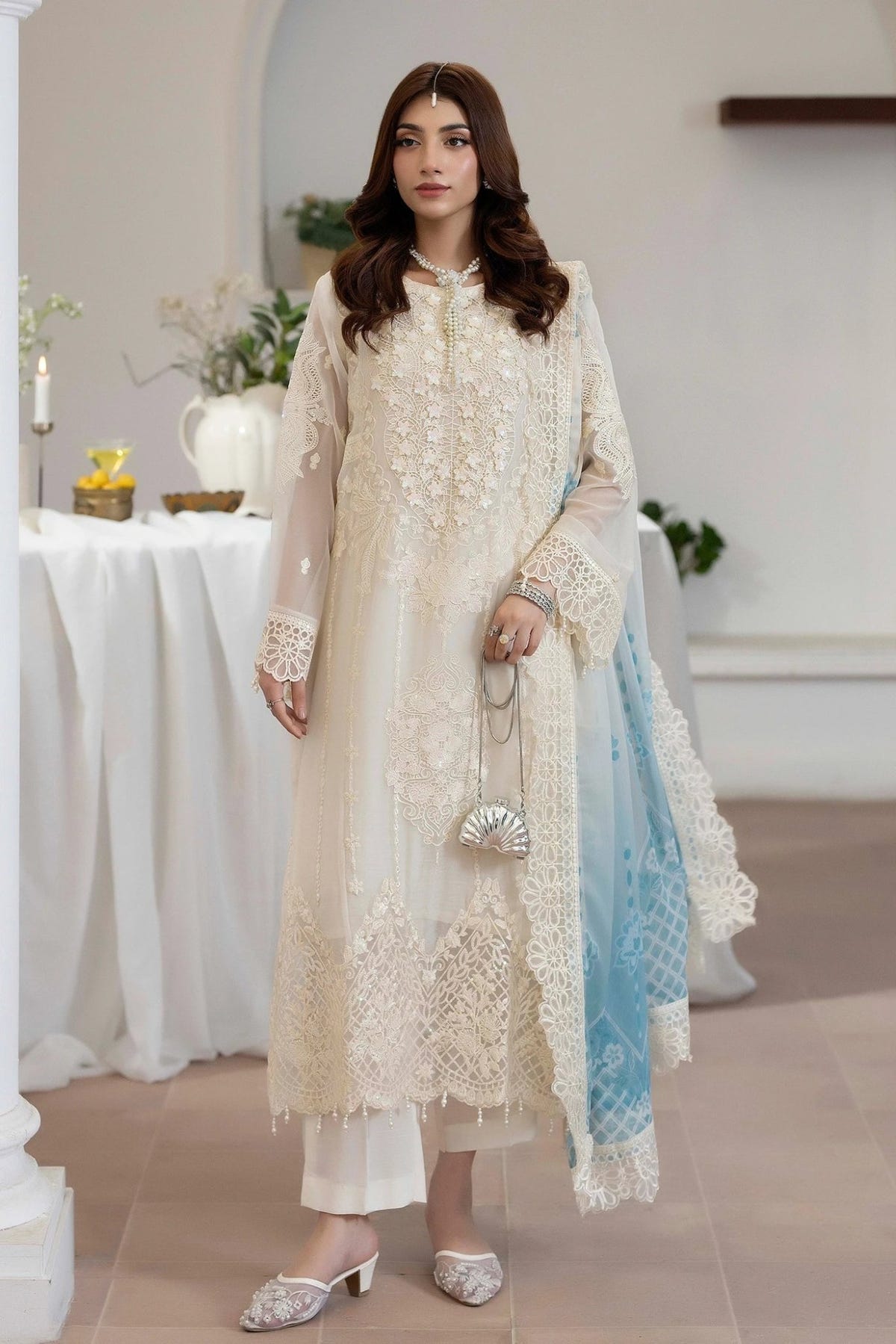 Adans Libas | Eid Festive Chiffon | EID FESTIVE 1794-Brand:Adans Libas-Type:Ladies Clothes-Ivory-Chiffon-House of Maryam- Buy in UK, USA