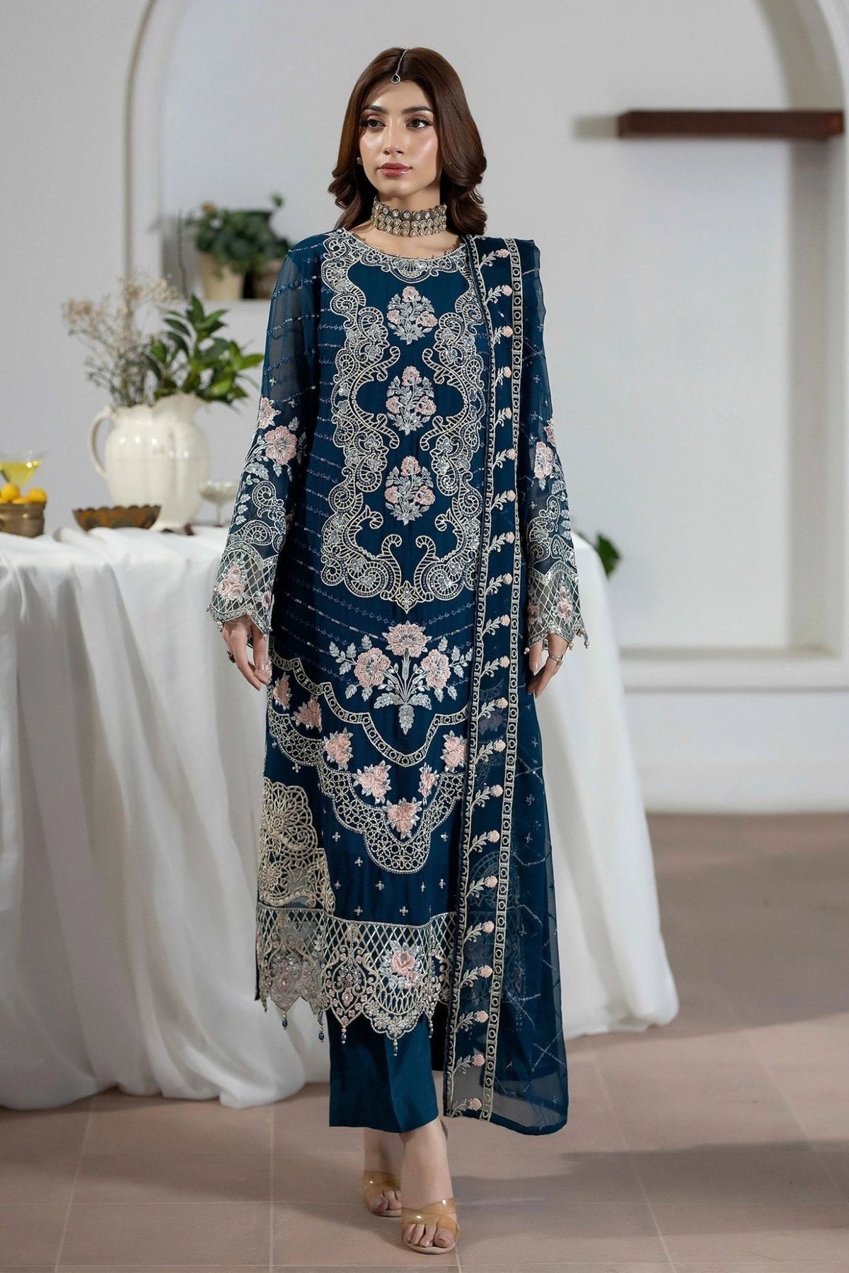 Adans Libas | Eid Festive Chiffon | EID FESTIVE 1795-Brand:Adans Libas-Type:Ladies Clothes-Midnight Blue-Lawn-House of Maryam- Buy in UK, USA