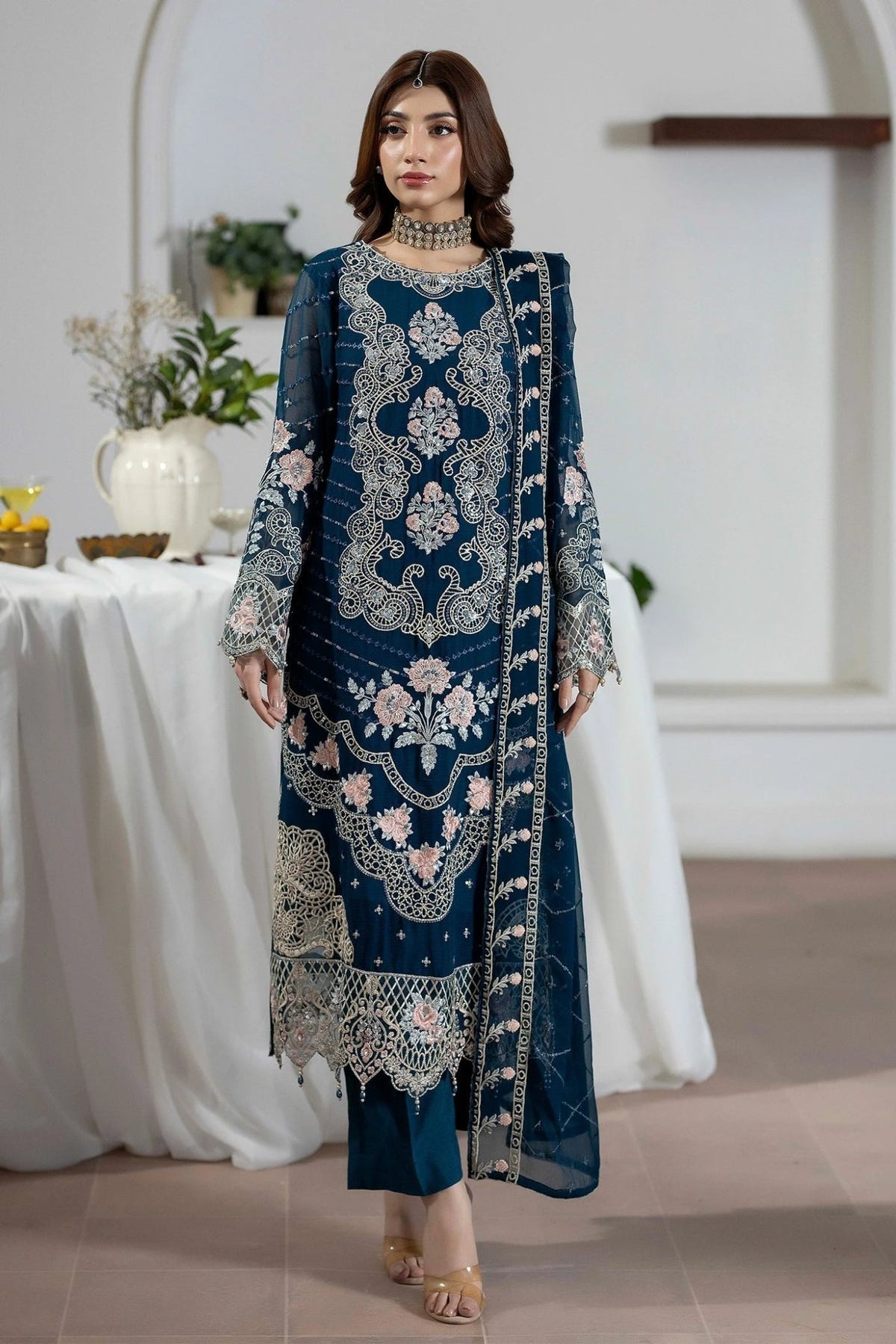 Adans Libas | Eid Festive Chiffon | EID FESTIVE 1795-Brand:Adans Libas-Type:Ladies Clothes-Midnight Blue-Lawn-House of Maryam- Buy in UK, USA