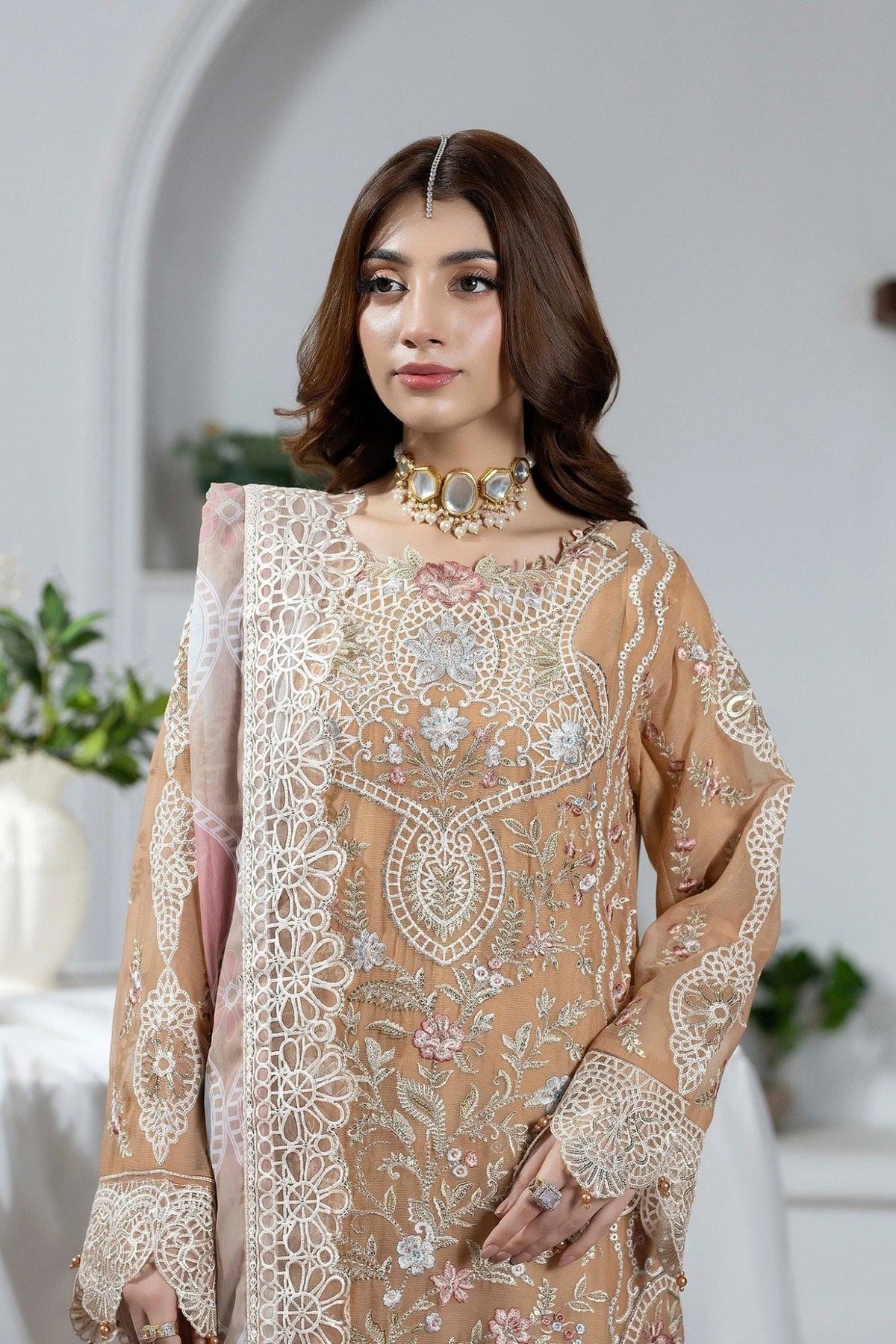 Adans Libas | Eid Festive Chiffon | EID FESTIVE 1796-Brand:Adans Libas-Type:Ladies Clothes-Nude Peach-Chiffon-House of Maryam- Buy in UK, USA