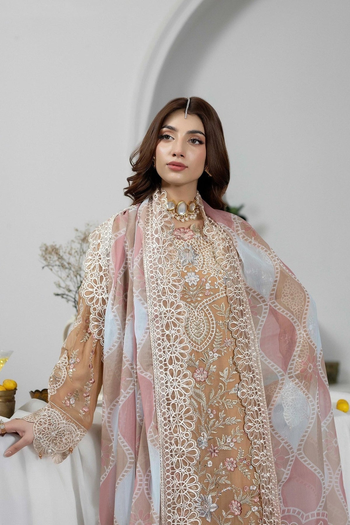 Adans Libas | Eid Festive Chiffon | EID FESTIVE 1796-Brand:Adans Libas-Type:Ladies Clothes-Nude Peach-Chiffon-House of Maryam- Buy in UK, USA