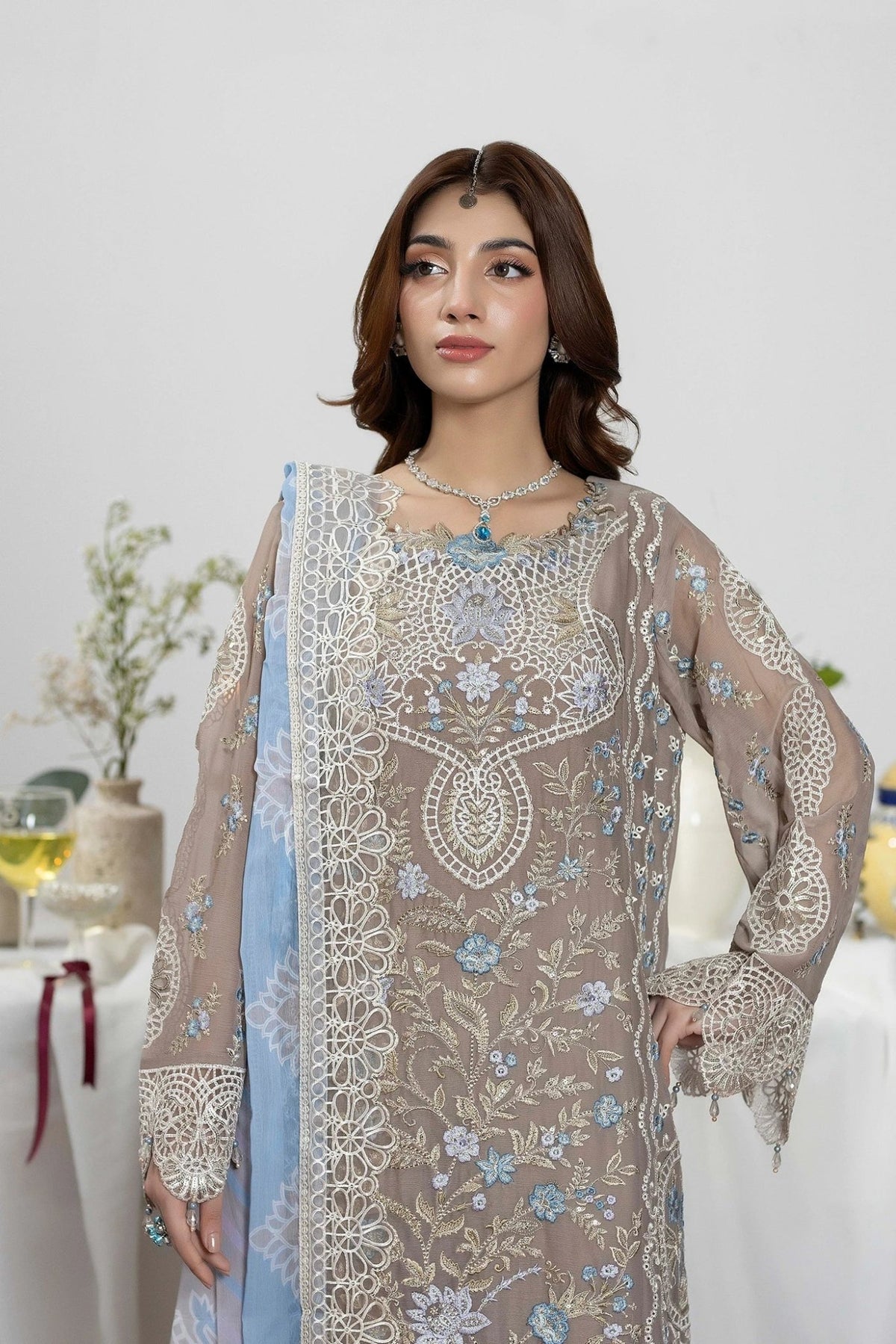 Adans Libas | Eid Festive Chiffon | EID FESTIVE 1797-Brand:Adans Libas-Type:Ladies Clothes-Soft Gray-Chiffon-House of Maryam- Buy in UK, USA