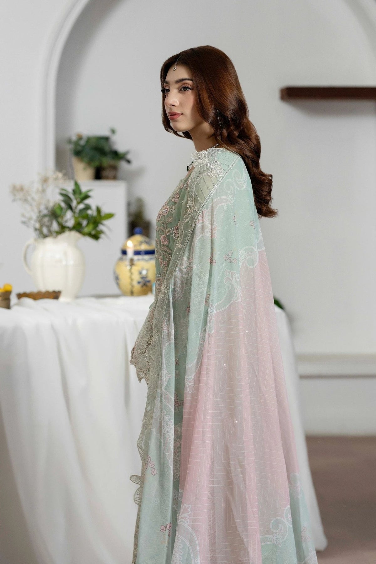 Adans Libas | Eid Festive Chiffon | EID FESTIVE 1798-Brand:Adans Libas-Type:Ladies Clothes-Pastel Mint-Chiffon-House of Maryam- Buy in UK, USA
