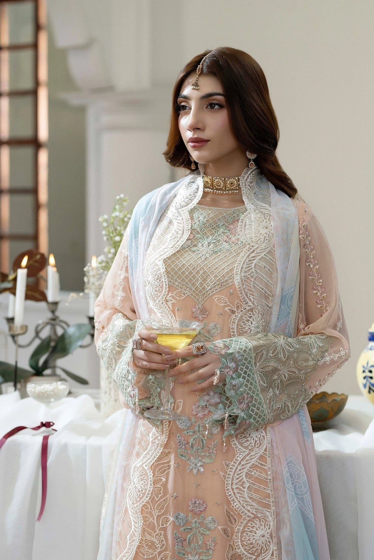 Adans Libas | Eid Festive Chiffon | EID FESTIVE 1799-Brand:Adans Libas-Type:Ladies Clothes-Pale Peach-Chiffon-House of Maryam- Buy in UK, USA