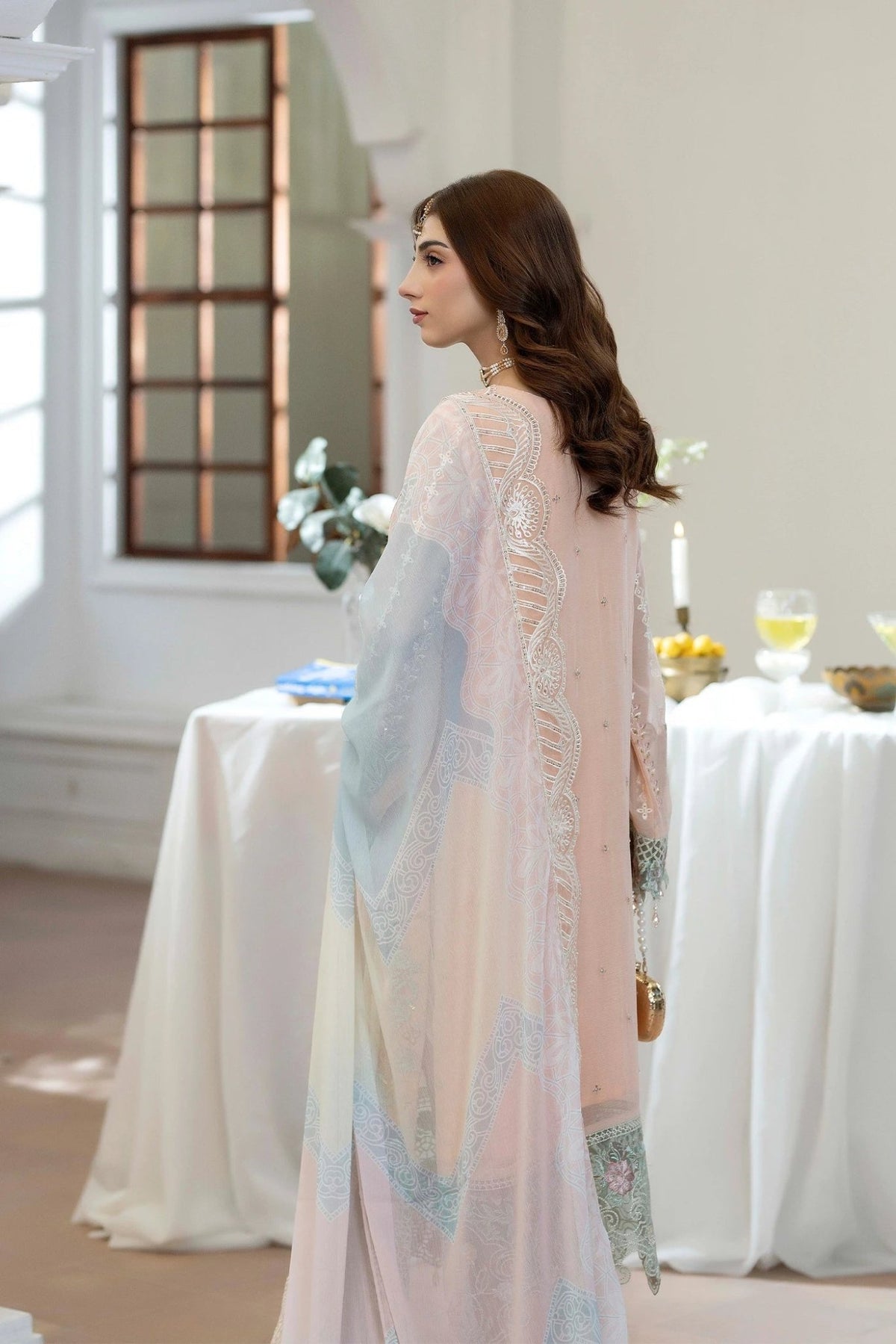 Adans Libas | Eid Festive Chiffon | EID FESTIVE 1799-Brand:Adans Libas-Type:Ladies Clothes-Pale Peach-Chiffon-House of Maryam- Buy in UK, USA