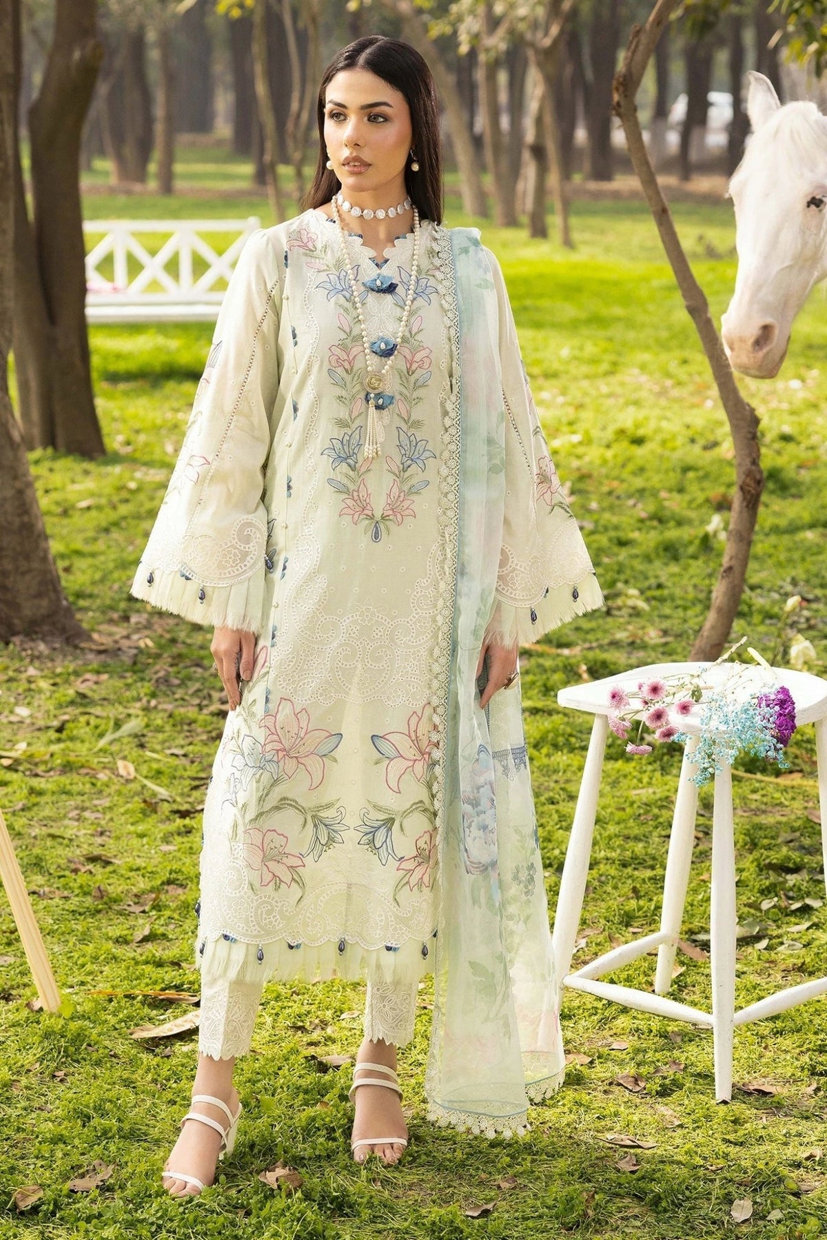 Adans Libas | Gardenia 26 | 1770-Brand:Adans Libas-Type:Ladies Clothes-Mint Gray-Lawn-House of Maryam- Buy in UK, USA