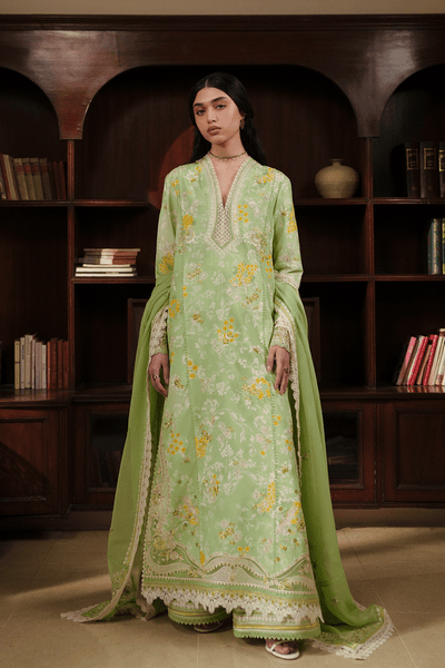 Afrozeh Ciel apple green embroidered lawn suit