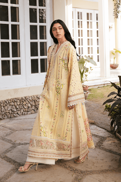 Afrozeh Eira butter yellow embroidered lawn suit, photo 3