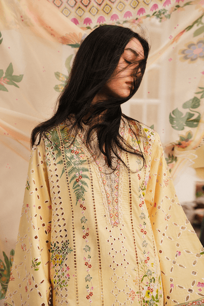 Afrozeh Eira butter yellow embroidered lawn suit, photo 4