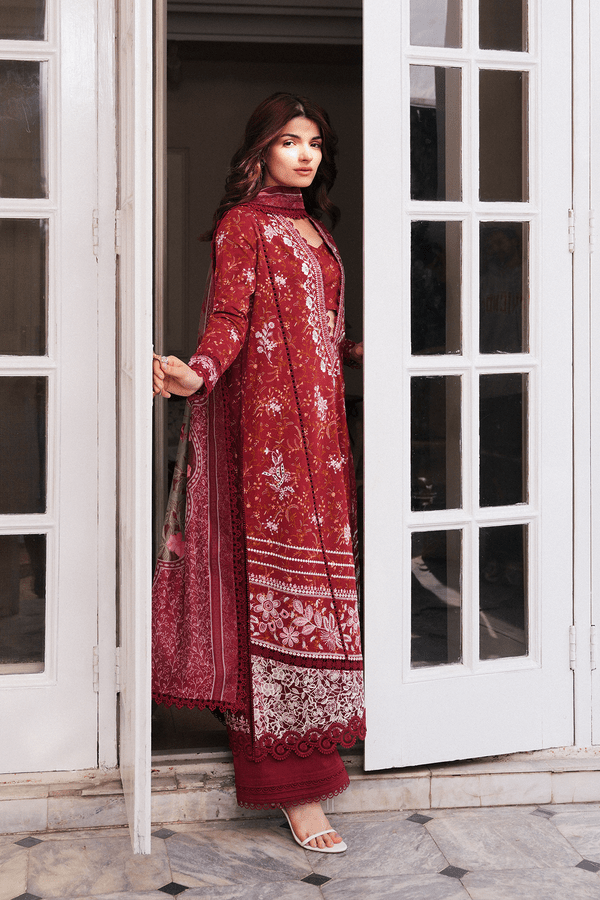 Afrozeh | Florette 26 | Elyndra-Brand:Afrozeh-Type:Ladies Clothes-Deep Red-Lawn-House of Maryam- Buy in UK, USA