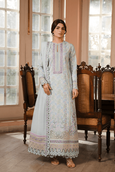 Afrozeh Fable ice blue embroidered lawn suit