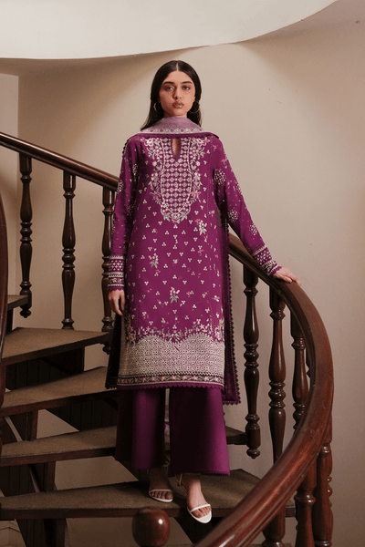 Afrozeh Lilace mulberry pink embroidered lawn suit