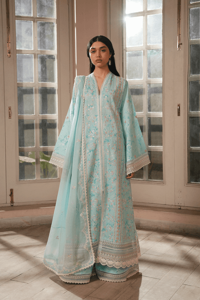 Afrozeh Saphira ice blue embroidered lawn suit