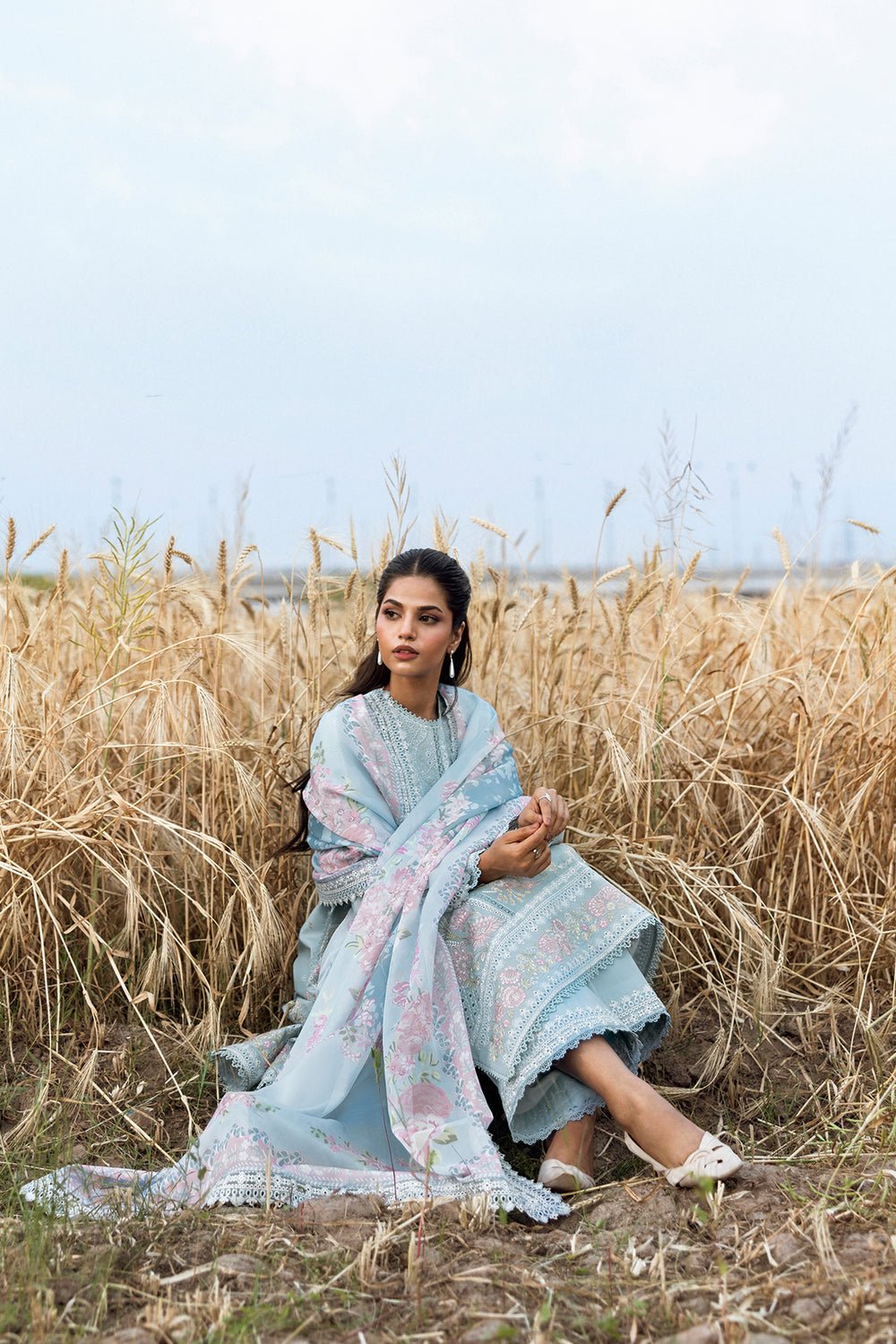 Afrozeh | Mulaqat Lawn 26 | Sukoon-Brand:Afrozeh-Type:Ladies Clothes-Silver Blue-Lawn-House of Maryam- Buy in UK, USA