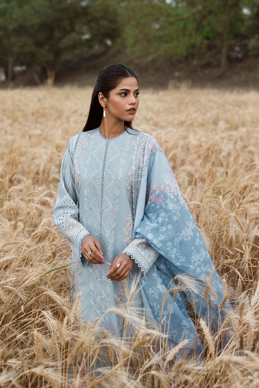 Afrozeh | Mulaqat Lawn 26 | Sukoon-Brand:Afrozeh-Type:Ladies Clothes-Silver Blue-Lawn-House of Maryam- Buy in UK, USA