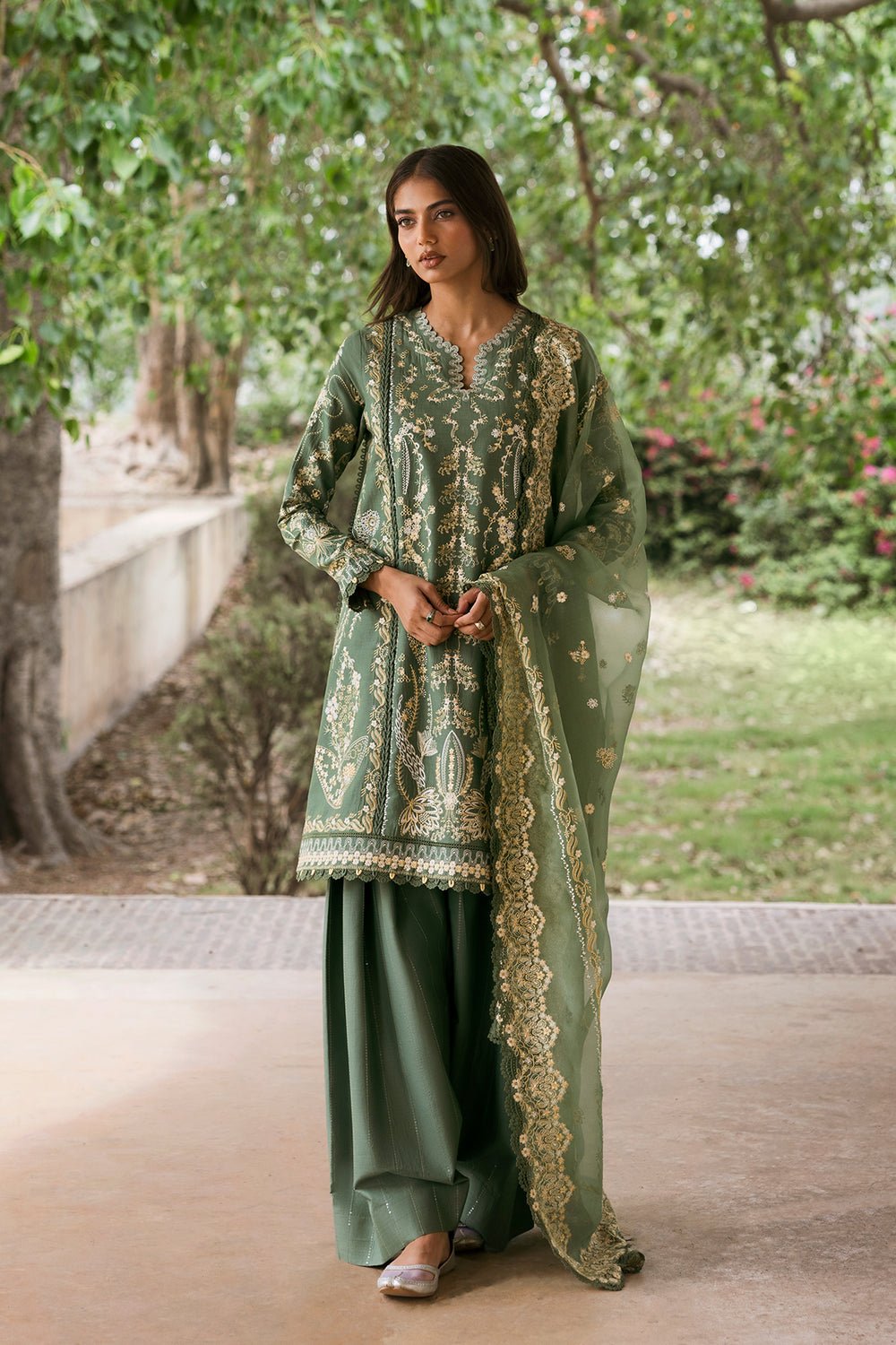 Afrozeh | Mulaqat Lawn 26 | Waadha-Brand:Afrozeh-Type:Ladies Clothes-Spanish Green-Lawn-House of Maryam- Buy in UK, USA