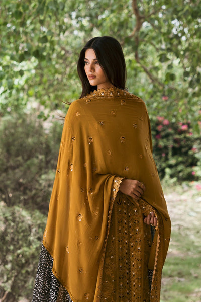 Afrozeh | Mulaqat Lawn 26 | Wafa-Brand:Afrozeh-Type:Ladies Clothes-Mustard-Lawn-House of Maryam- Buy in UK, USA