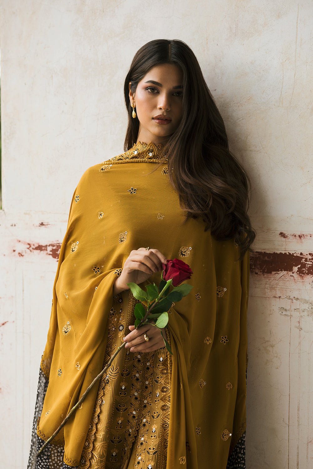 Afrozeh | Mulaqat Lawn 26 | Wafa-Brand:Afrozeh-Type:Ladies Clothes-Mustard-Lawn-House of Maryam- Buy in UK, USA