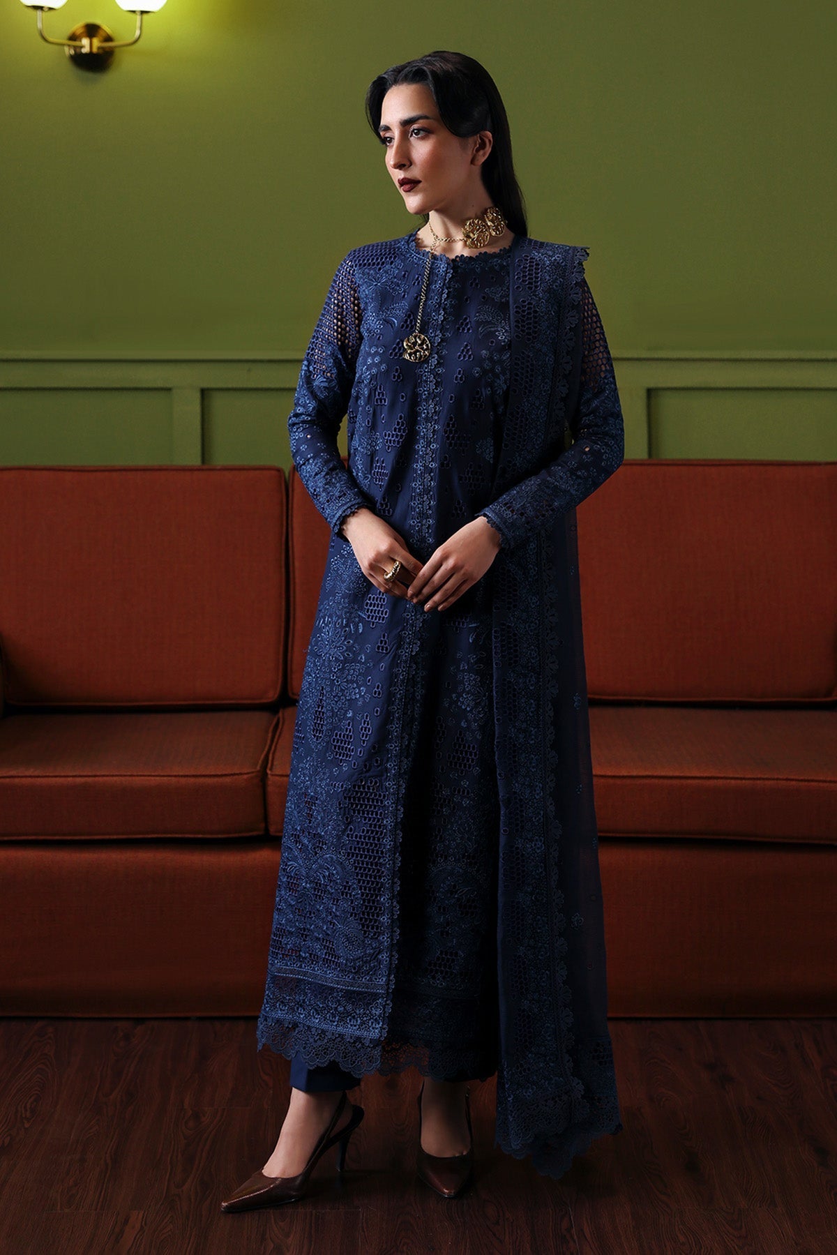 Afrozeh Cadence blue embroidered lawn suit