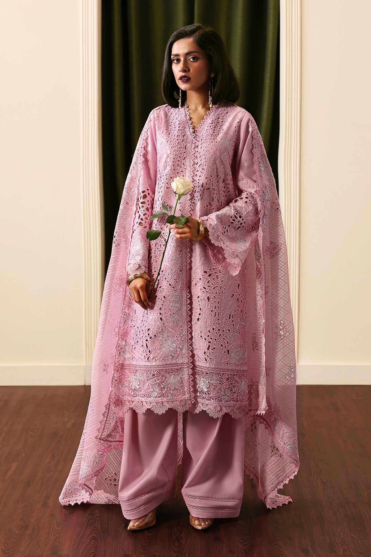 Afrozeh Chantelle pink embroidered lawn suit