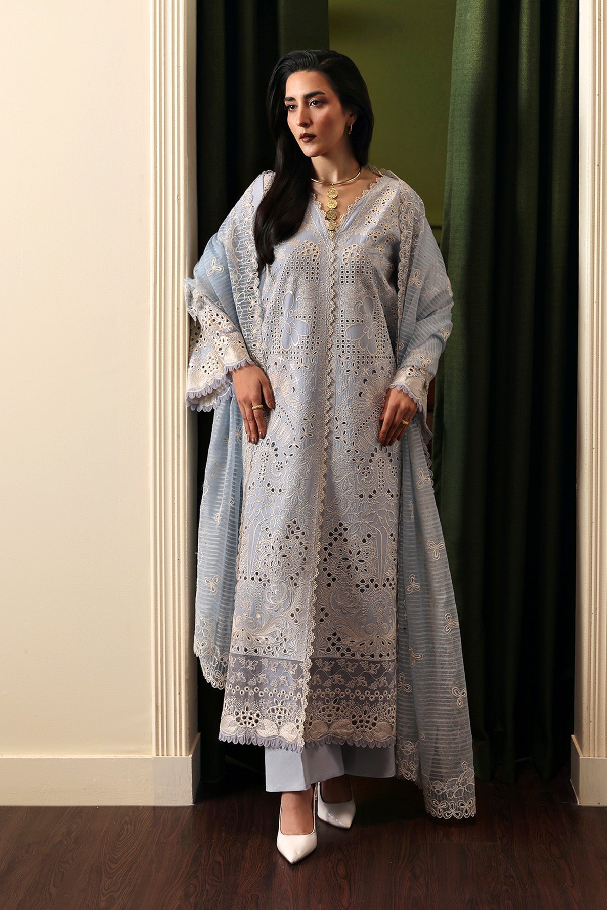 Afrozeh Crimsal sky blue embroidered lawn suit