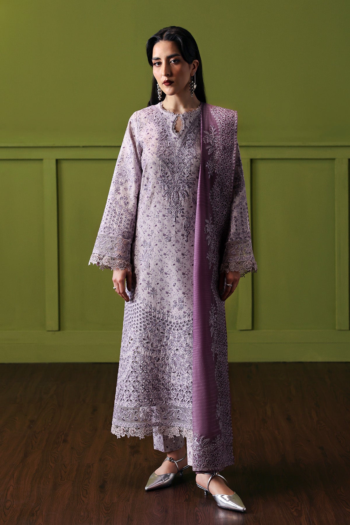 Afrozeh Empress lilac embroidered lawn suit