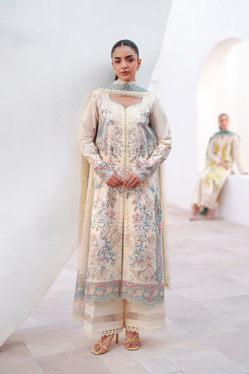 Afrozeh Nurelle white embroidered lawn suit