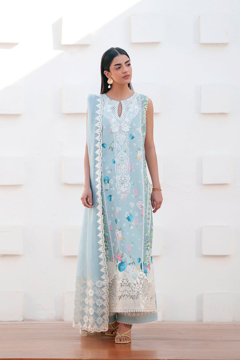 Afrozeh Rosyra steel grey printed lawn suit