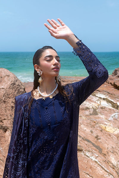 Afsanah | Lost in Waves | A-202-Brand:Afsanah-Type:Ladies Clothes-Deep Blue-Long Shirt-House of Maryam- Buy in UK, USA