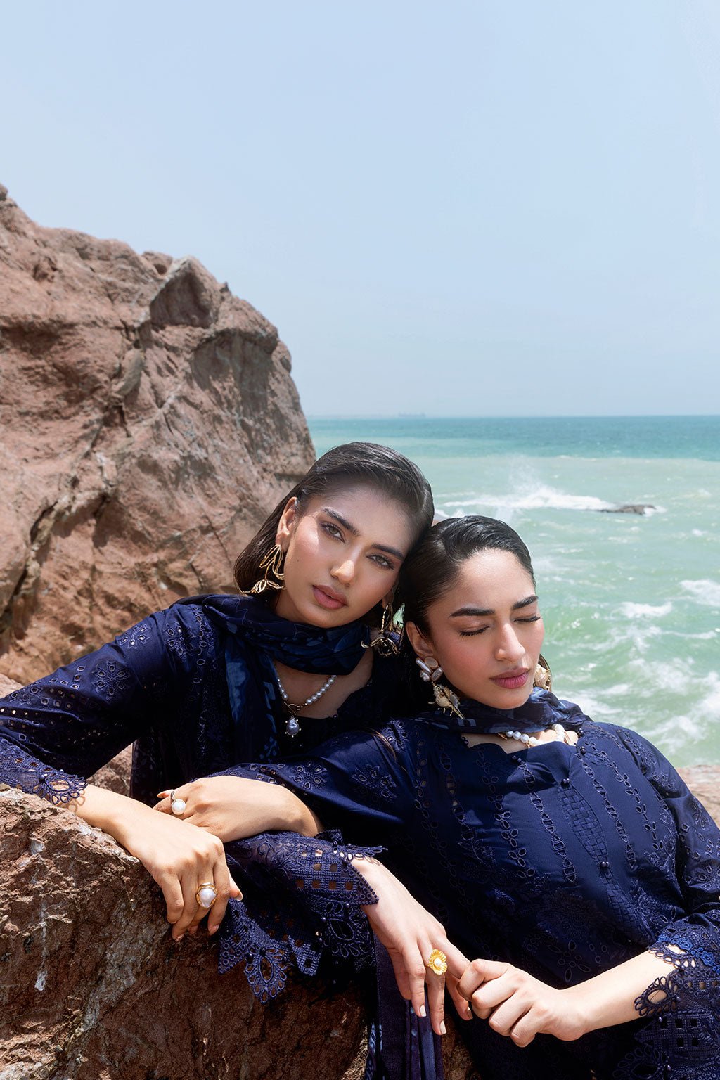 Afsanah | Lost in Waves | A-202-Brand:Afsanah-Type:Ladies Clothes-Deep Blue-Long Shirt-House of Maryam- Buy in UK, USA