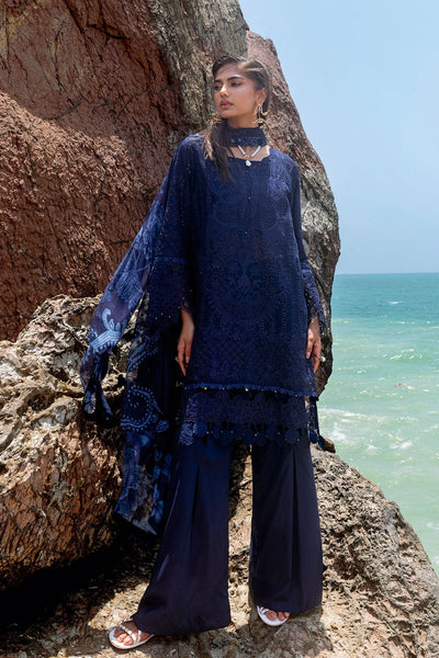 Afsanah | Lost in Waves | A-202-Brand:Afsanah-Type:Ladies Clothes-Deep Blue-Short Shirt-House of Maryam- Buy in UK, USA